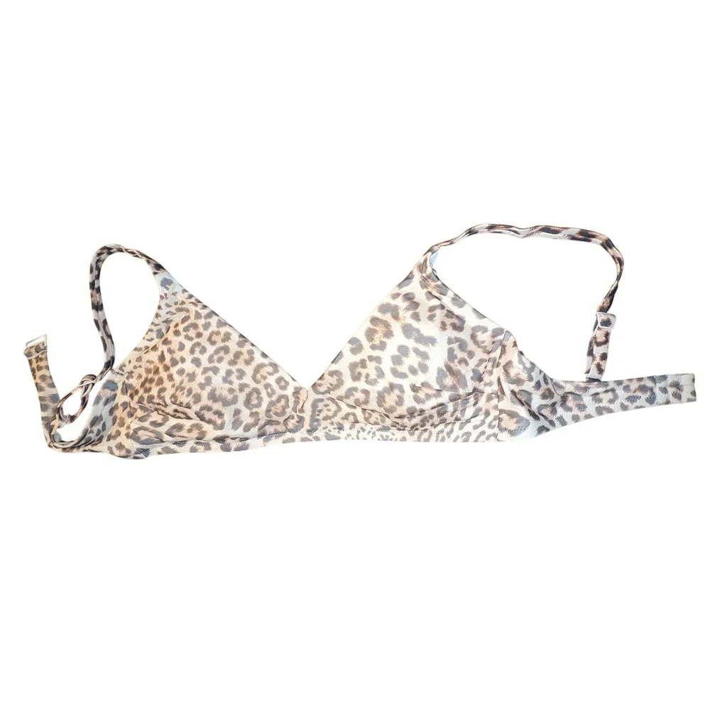 Aerie Real Good Leopard‎ Print Scoop Bikini Top XL Tan Brown UPF 50 NWT